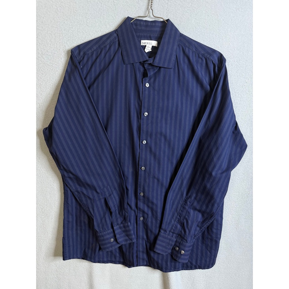 Bar III Dress Shirt Men's Large 16 16.5 Slim Fit Stretch Blue Stripe Long Sleeve